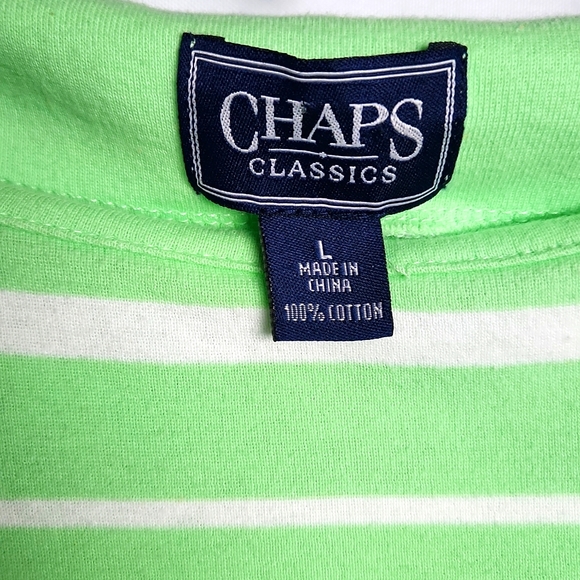 Chaps Green and White striped Top Boat neck 3/4 Sleeve Sz-L - Picture 2 of 4